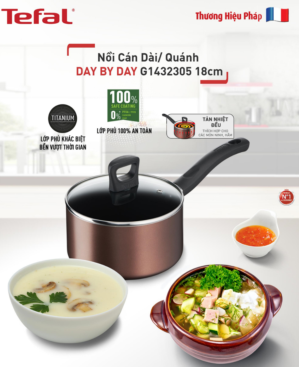 Mô tả Nồi cán dài/ quánh Tefal Day By Day 18cm - 1