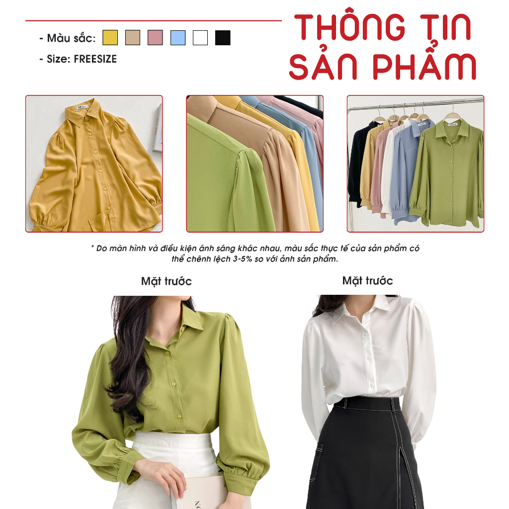 Mô tả Áo sơ mi nữ tay dài, sơ mi công sở VM STYLE thiết kế tay phồng form rộng basic đi chơi, đi học, đi làm  - SMU00017 - 2
