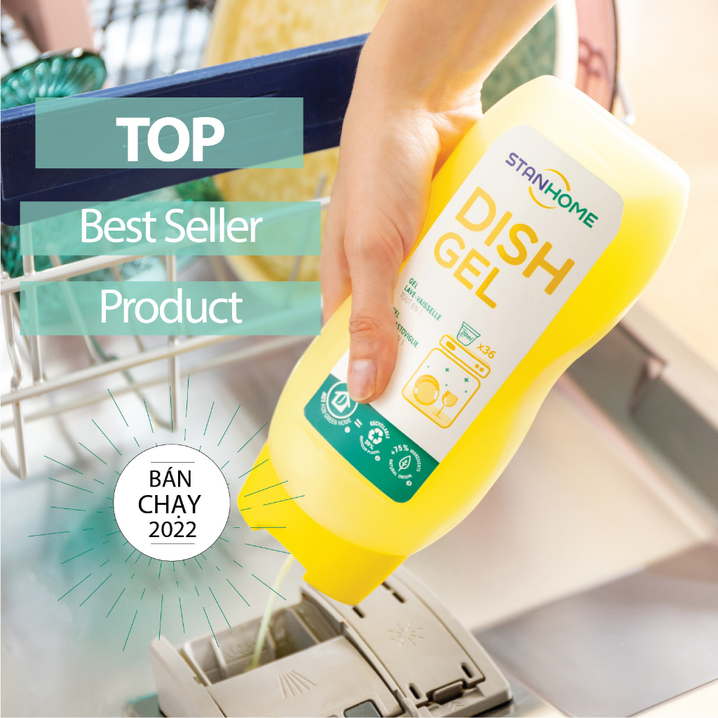 Mô tả Nước rửa chén bát cho máy rửa chén Stanhome Dish Gel hương trái cây làm sạch dầu mỡ an toàn 720ML - 2