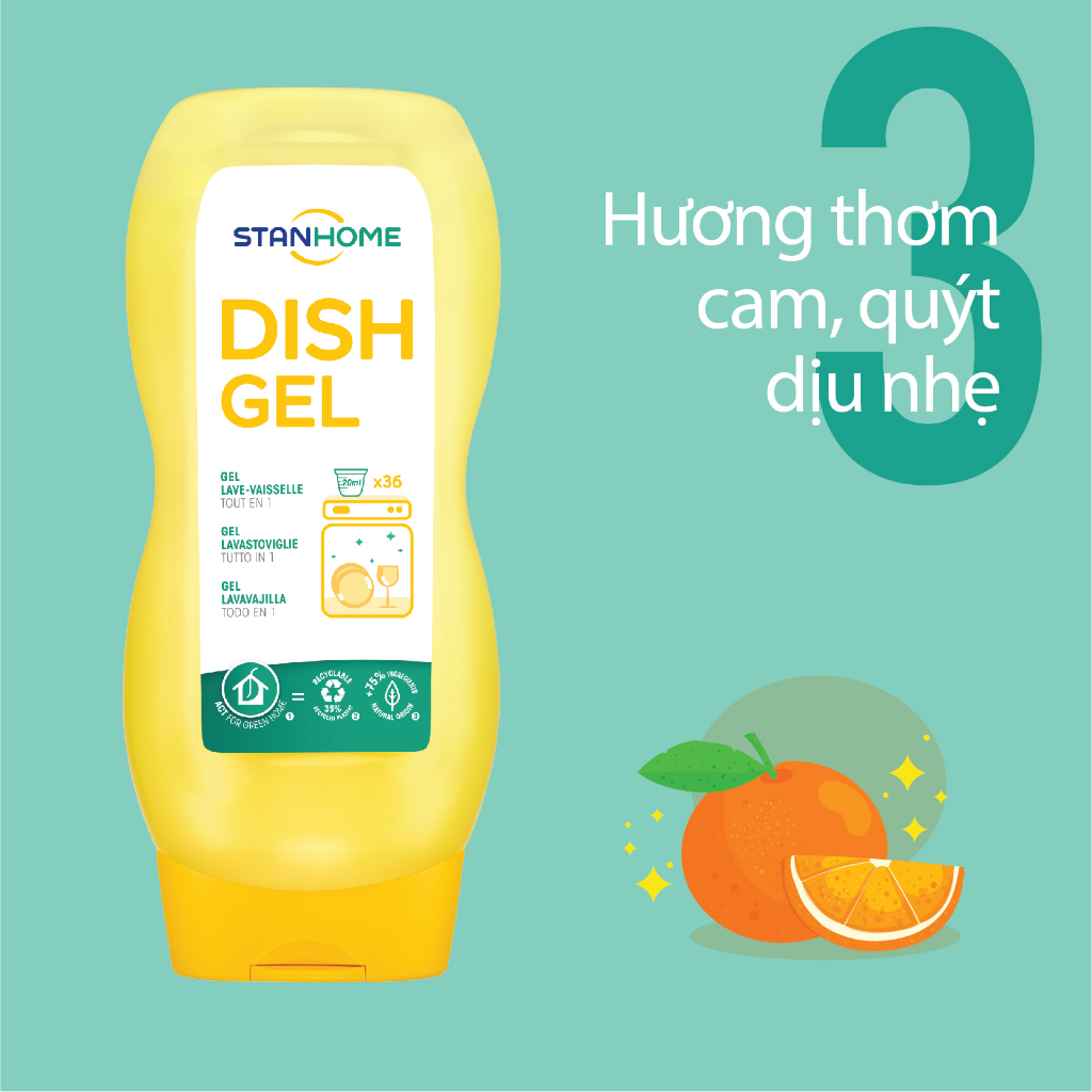 Mô tả Nước rửa chén bát cho máy rửa chén Stanhome Dish Gel hương trái cây làm sạch dầu mỡ an toàn 720ML - 6