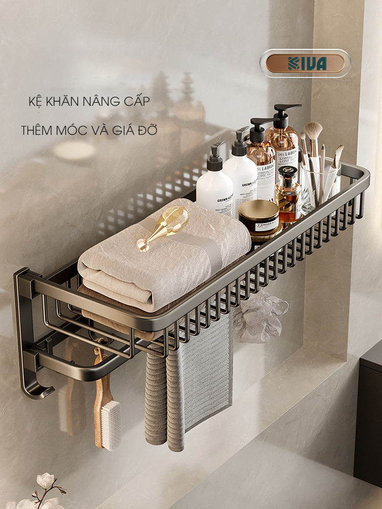 Kệ Để Đồ Nhà Tắm KIVA Chất Liệu Nhôm Hàng Không Cao Cấp Màu Xám Sang Trọng, Bảo Hành 15 Năm.