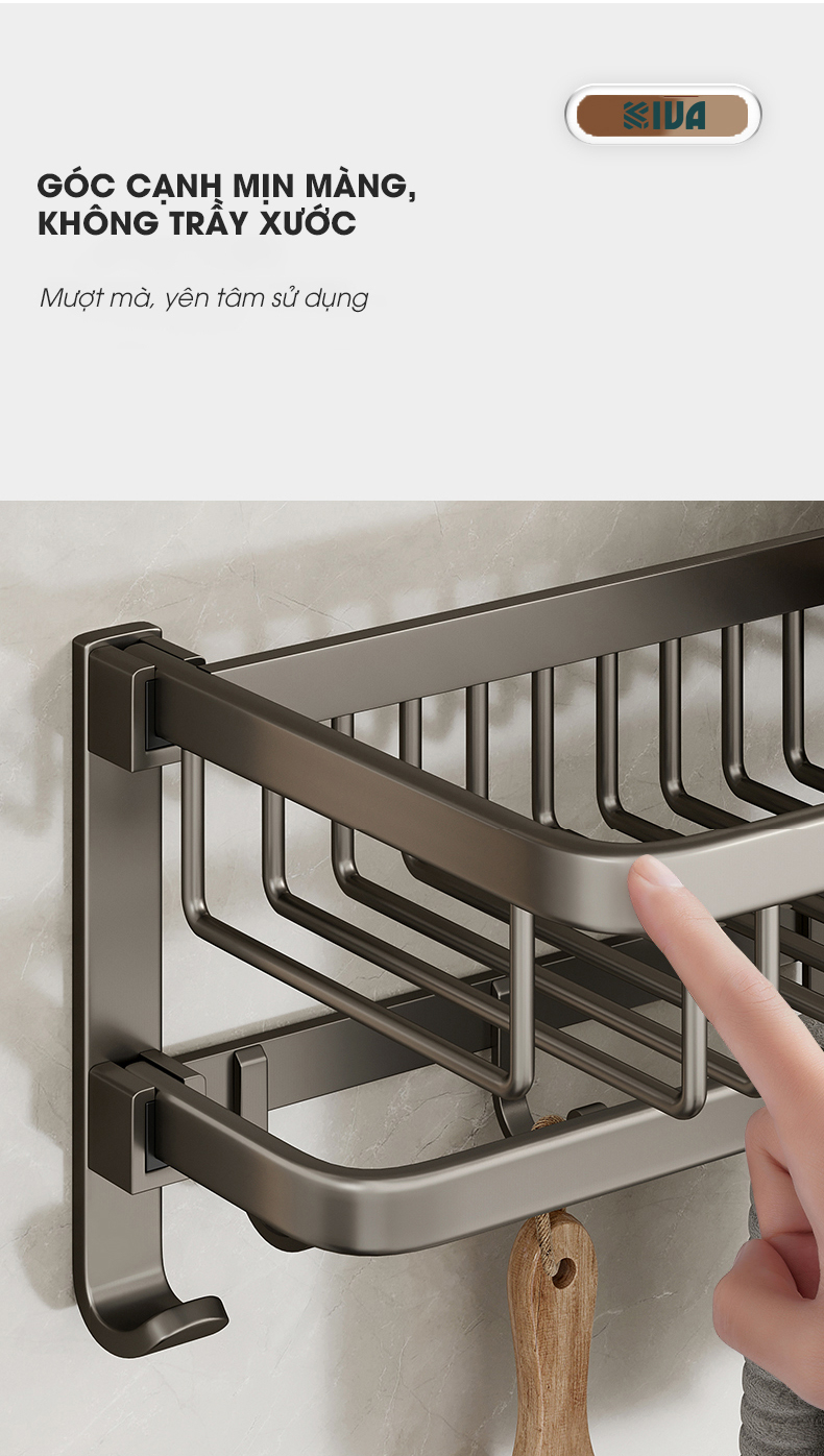 Kệ Để Đồ Nhà Tắm KIVA Chất Liệu Nhôm Hàng Không Cao Cấp Màu Xám Sang Trọng, Bảo Hành 15 Năm.