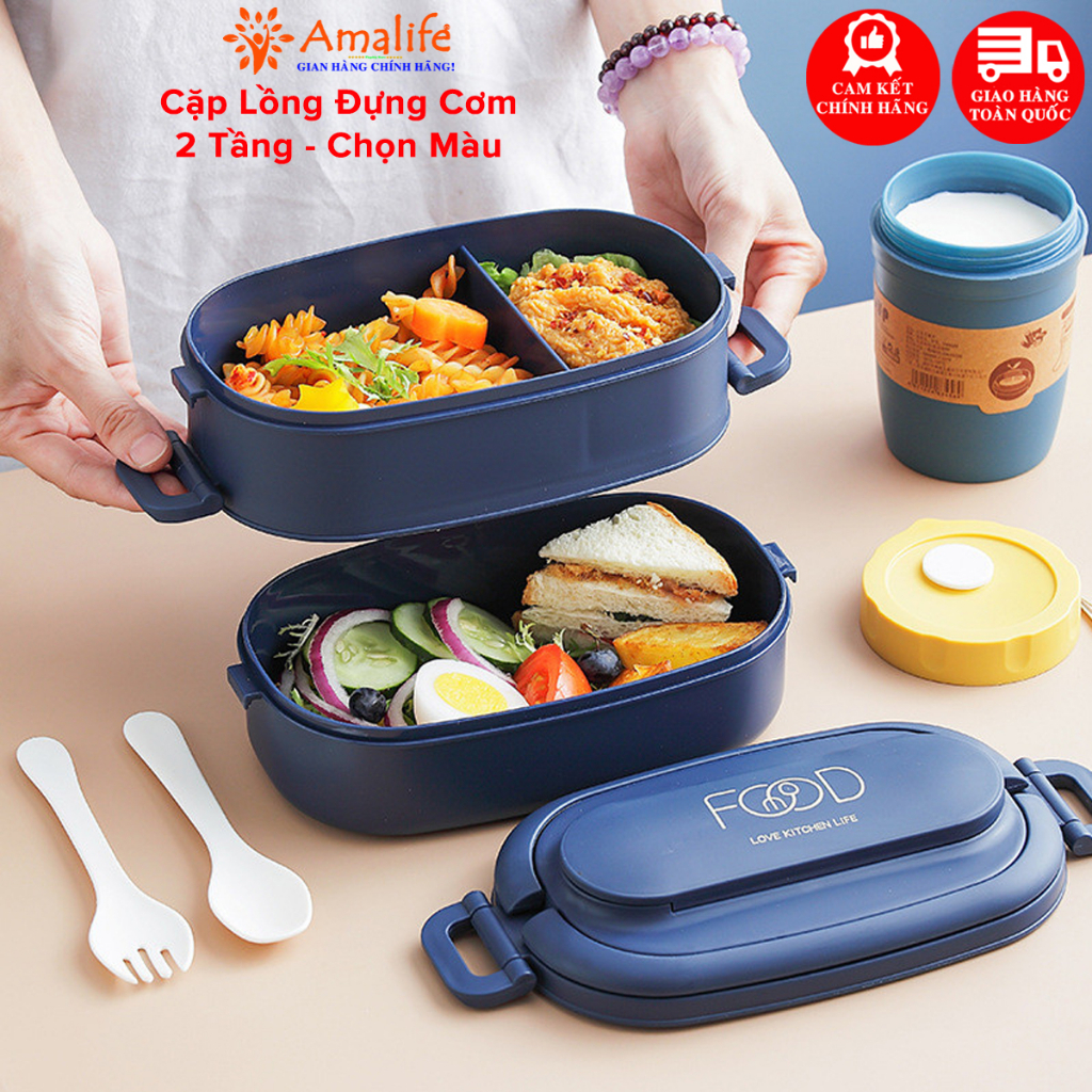 Mô tả Cặp Lồng Đựng Cơm 2 Tầng Nhựa PP - Chọn Màu – Hộp Cơm Nhựa Nguyên Sinh Cao Cấp Đựng Đồ Ăn Chính Hãng Amalife - 1