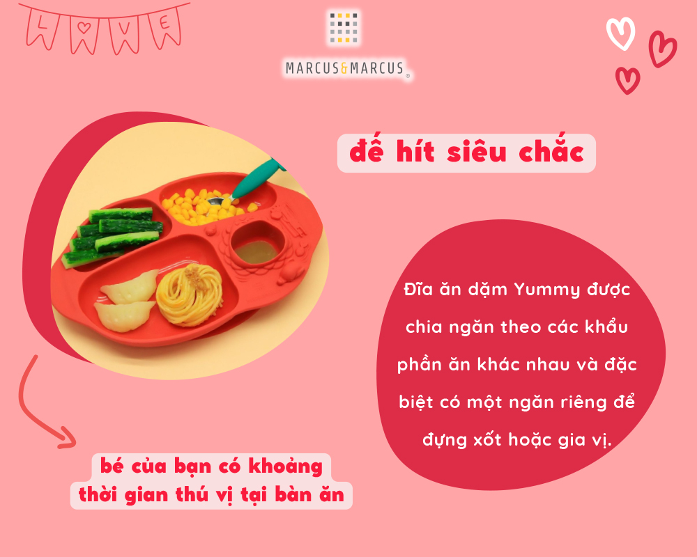 Mô tả Đĩa Ăn Dặm Silicon Chia Ngăn Có Đế Hút Chân Không Chống Đổ Yummy Marcus & Marcus, Cho Bé Từ 18 Tháng - 3