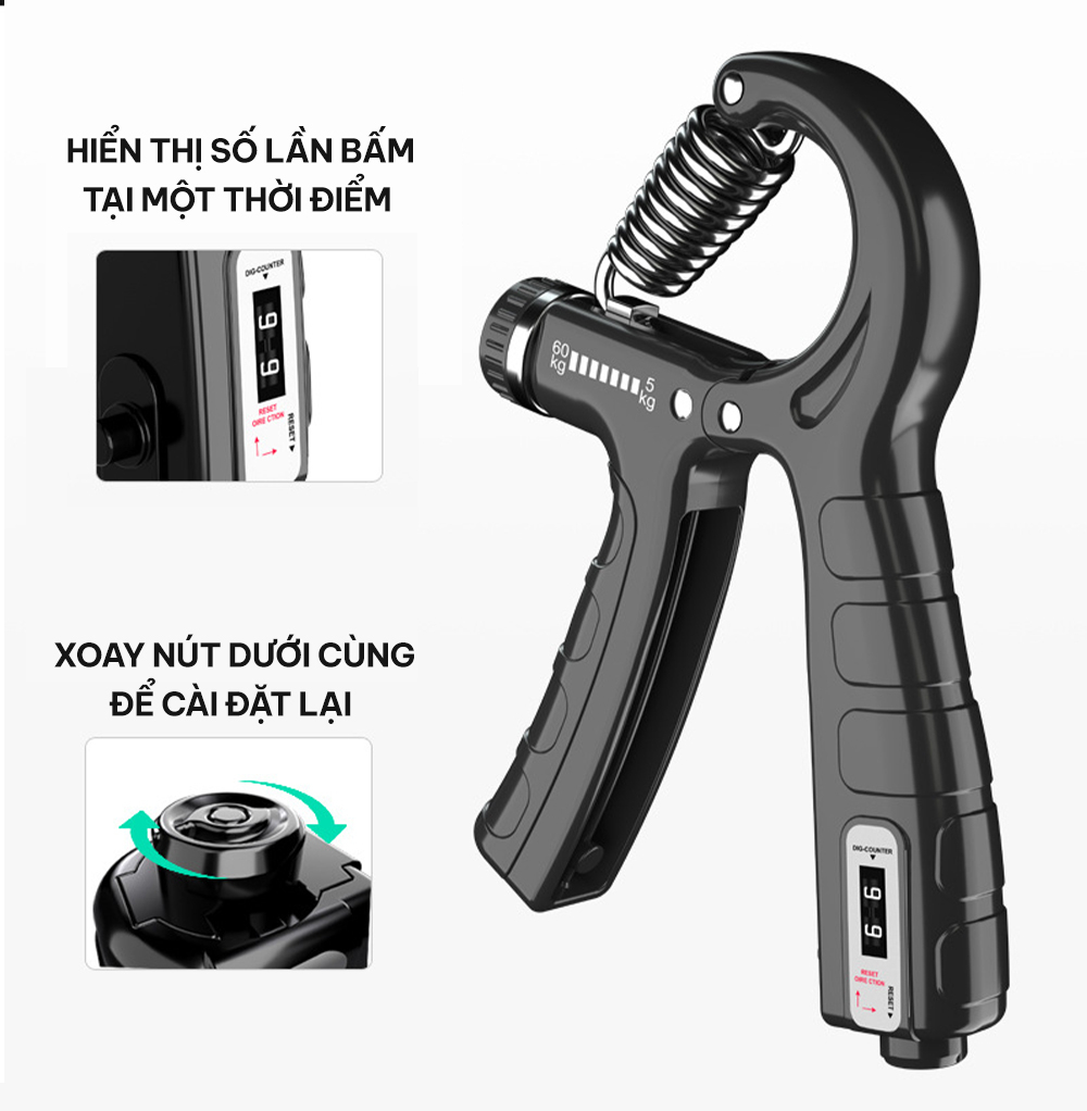 Mô tả Kìm bóp tay, kìm tập tay chữ A có đếm số tự động GoodFit GF02E kìm tập cơ tay điều chỉnh lực từ 5-60kg - 4
