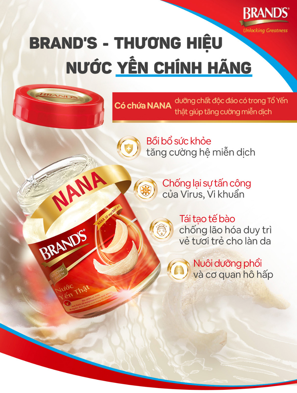 Mô tả Combo 3 Nước yến thật BRAND'S Đường Phèn (70 ml x 6 lọ) - 1