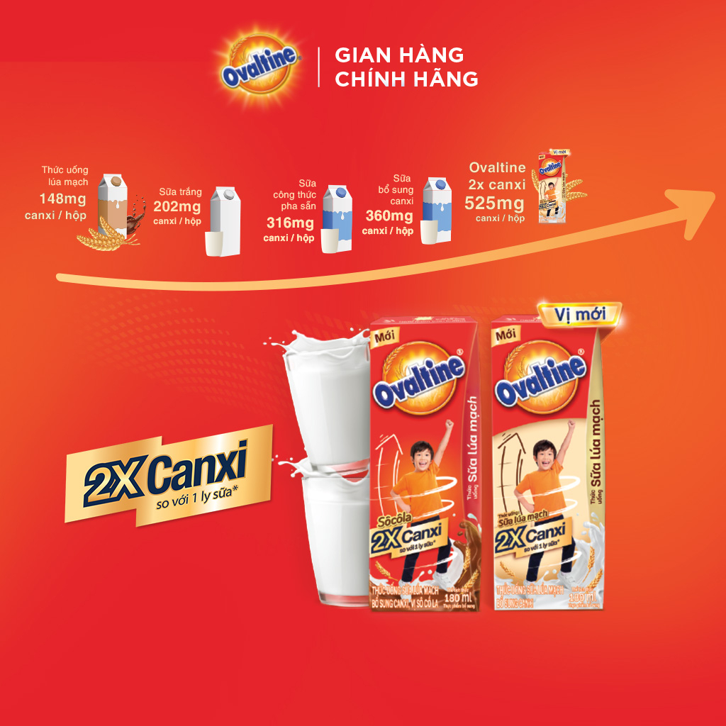 Mô tả Thùng 48 hộp Thức uống lúa mạch thêm Canxi hương vị sô-cô-la Ovaltine (110ml x 48) - 1