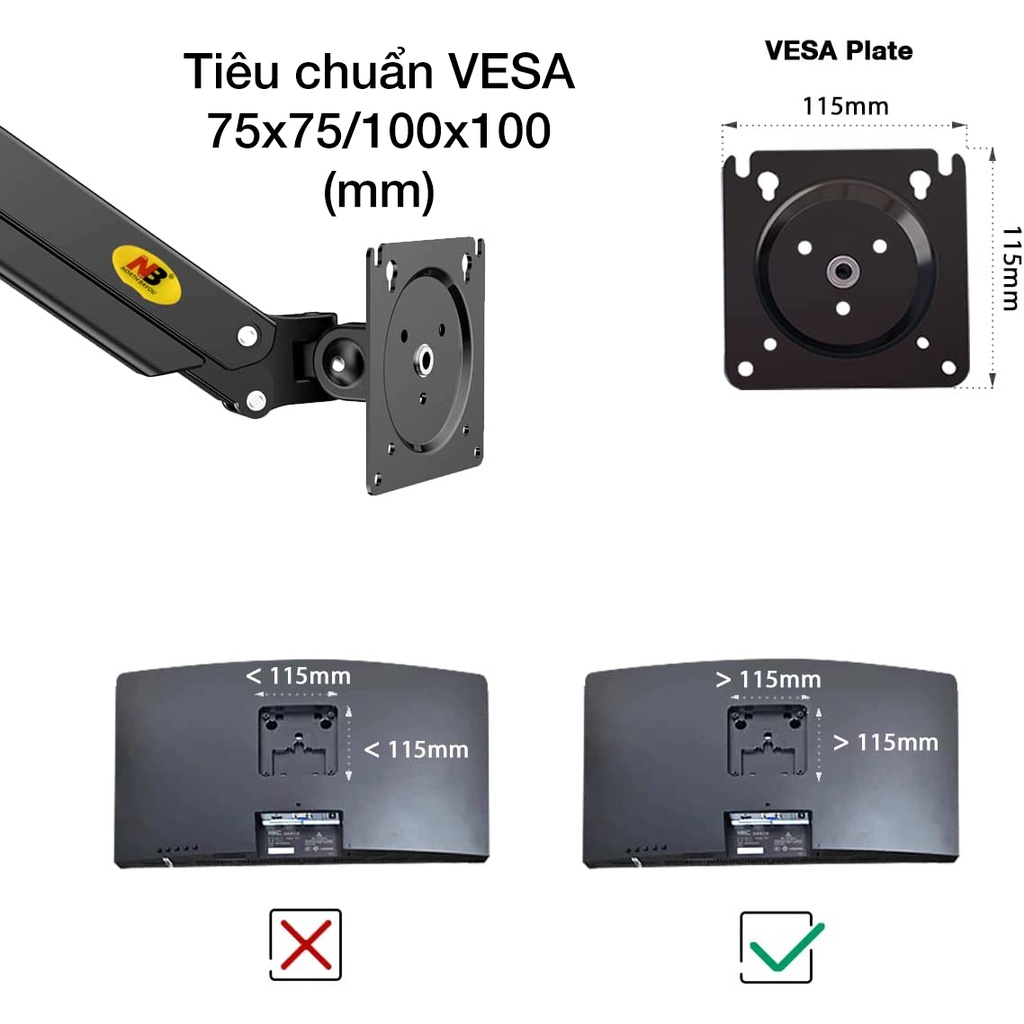 Mô tả Giá treo đỡ North Bayou NB-F160 / P160 màn hình 17-27inch, Tải 9kg x 2 màn - Hàng chính hãng - 2