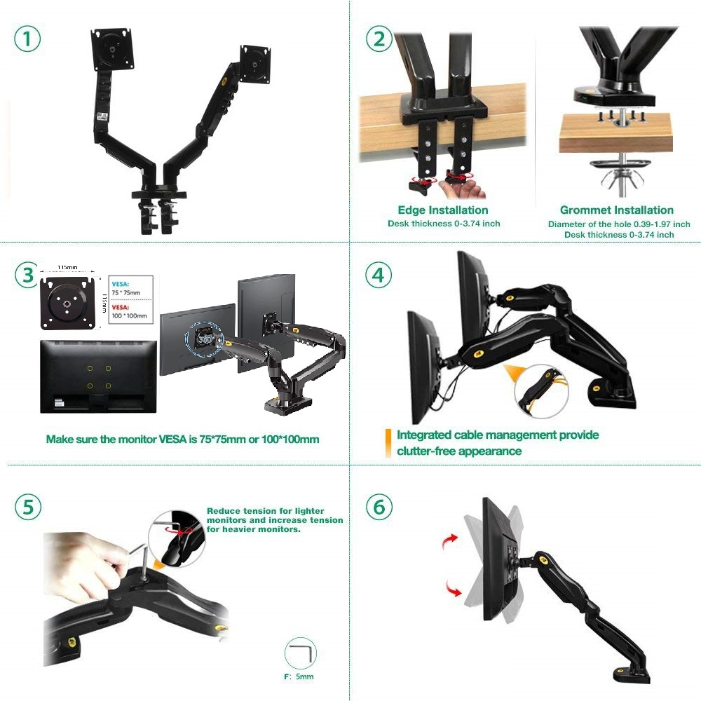 Mô tả Giá treo đỡ North Bayou NB-F160 / P160 màn hình 17-27inch, Tải 9kg x 2 màn - Hàng chính hãng - 3
