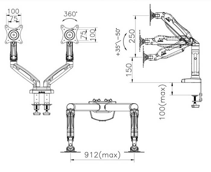 Mô tả Giá treo đỡ North Bayou NB-F160 / P160 màn hình 17-27inch, Tải 9kg x 2 màn - Hàng chính hãng - 4
