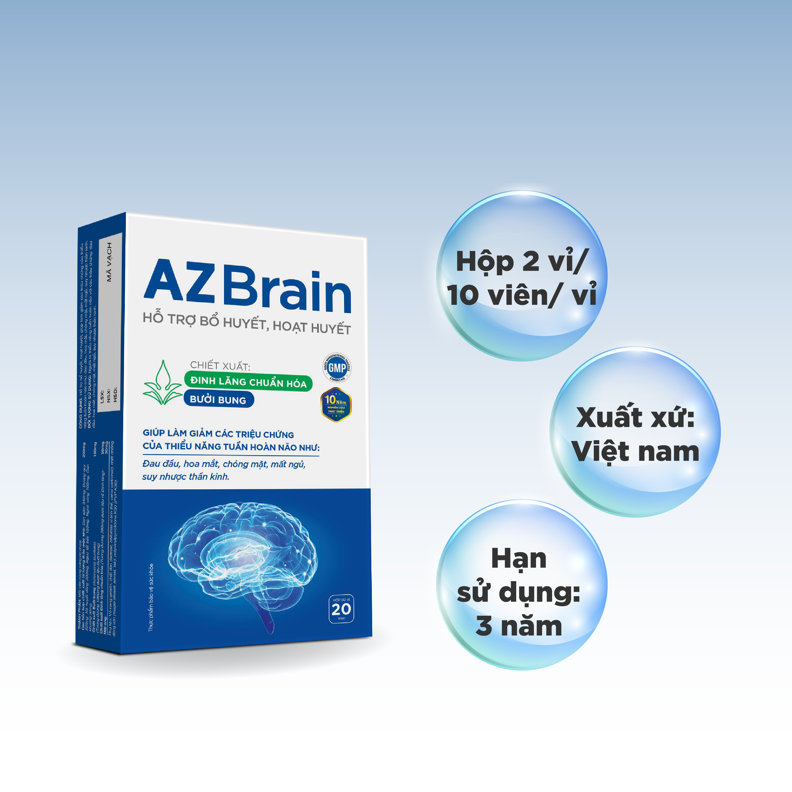 Mô tả AZBR-Viên Uống Bổ Não AZbrain tăng cường trí nhớ, giảm đau đầu, lưu thông máu não - Grow Green AZ(Hộp 20v) - 7