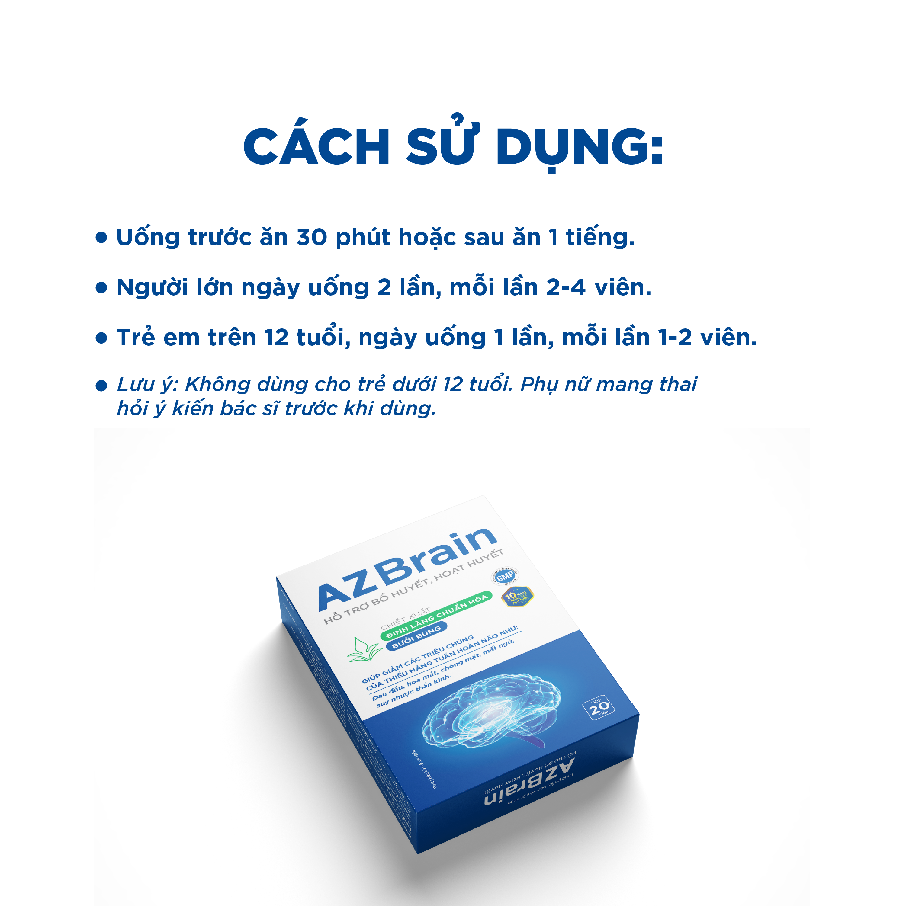 Mô tả AZBR-Viên uống bổ não AZBrain GrowGreenAz cải thiện trí nhớ, tăng tuần hoàn máu não, hoạt huyết, giảm đau đầu - 7