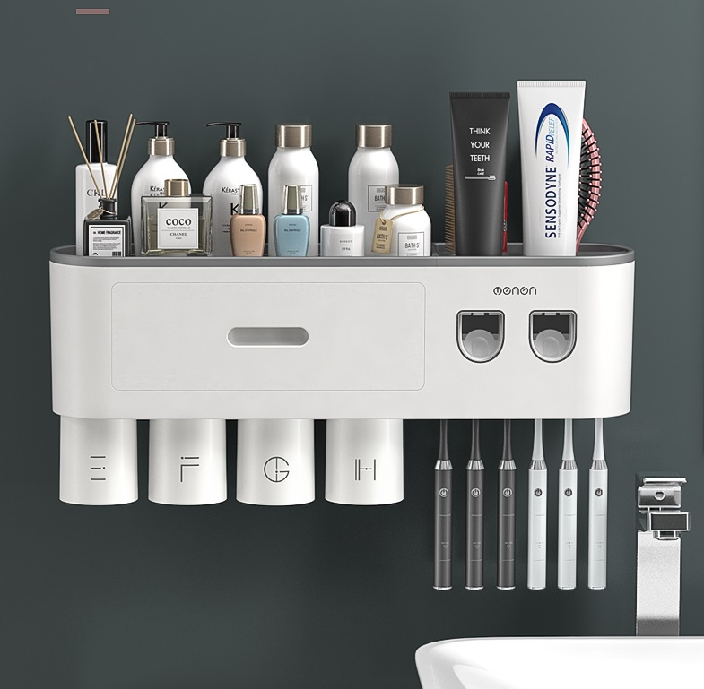Mô tả Bộ 2 Nhả Kem Đánh Răng Tự Động OENON - Kệ Treo Bàn Chải Đánh Răng Dán Tường Kèm Cốc Và Miếng Dán - 1