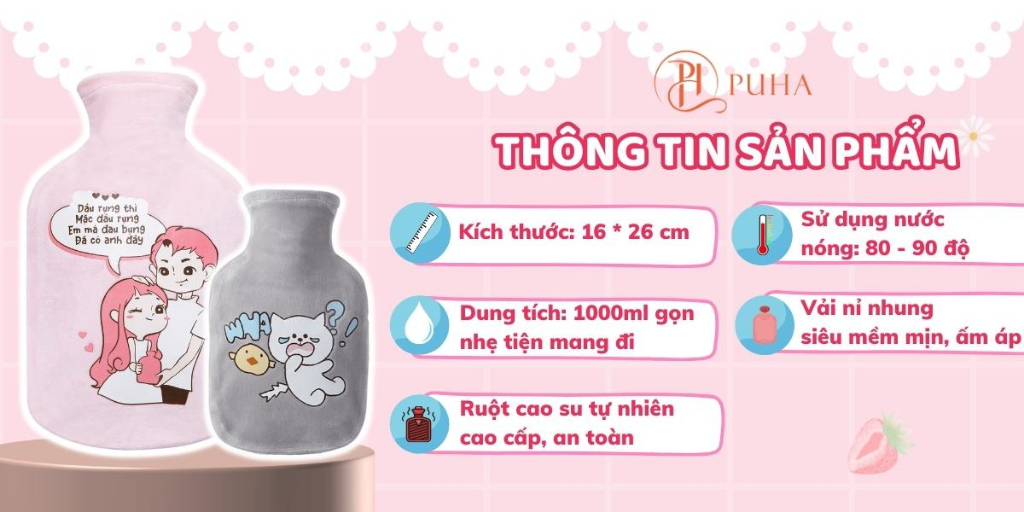 Mô tả Hộp quà tặng sinh nhật người yêu, combo túi chườm bụng kinh Puha 3 món ý nghĩa - 2