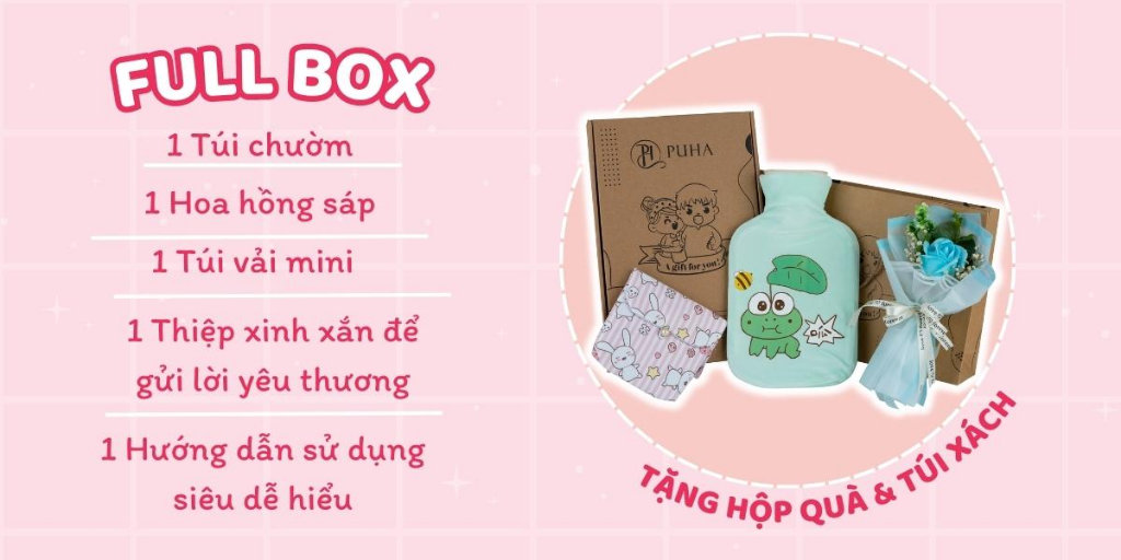 Mô tả Hộp quà tặng sinh nhật người yêu, combo túi chườm bụng kinh Puha 3 món ý nghĩa - 4