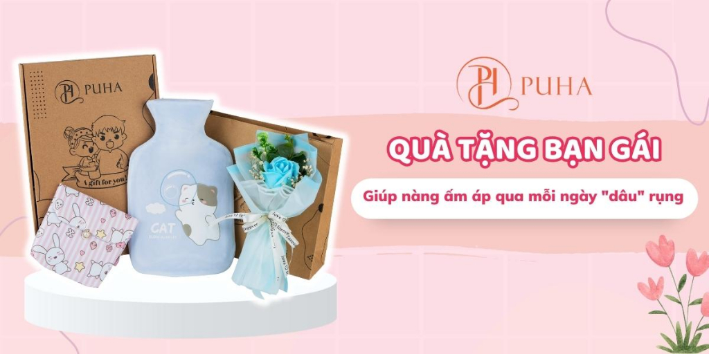 Mô tả Hộp quà tặng sinh nhật người yêu, combo túi chườm bụng kinh Puha 3 món ý nghĩa - 3
