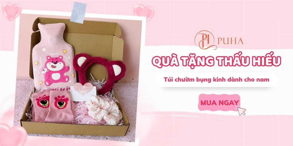 Mô tả Hộp quà tặng sinh nhật bạn gái, combo túi chườm nóng Puha giảm đau bụng kinh cho người yêu - 1