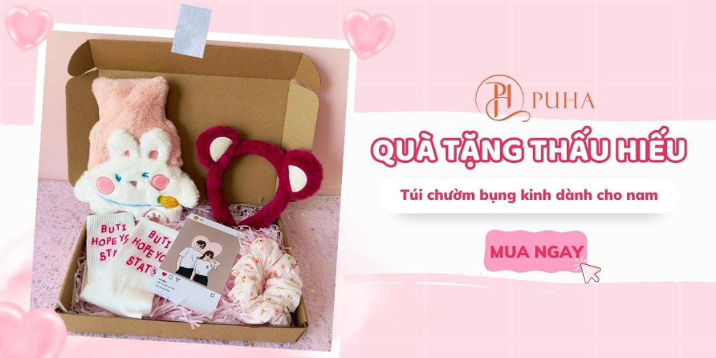 Mô tả Combo quà tặng sinh nhật bạn gái có túi sưởi ấm PUHA 500ml, chườm bụng kinh giảm đau hiệu quả - 1
