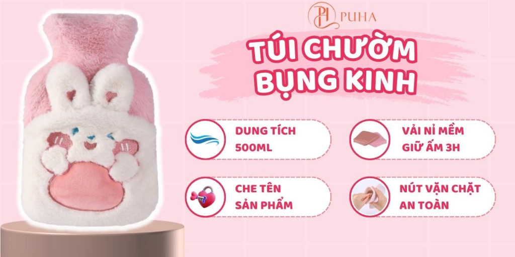 Mô tả Combo quà tặng sinh nhật bạn gái có túi sưởi ấm PUHA 500ml, chườm bụng kinh giảm đau hiệu quả - 2