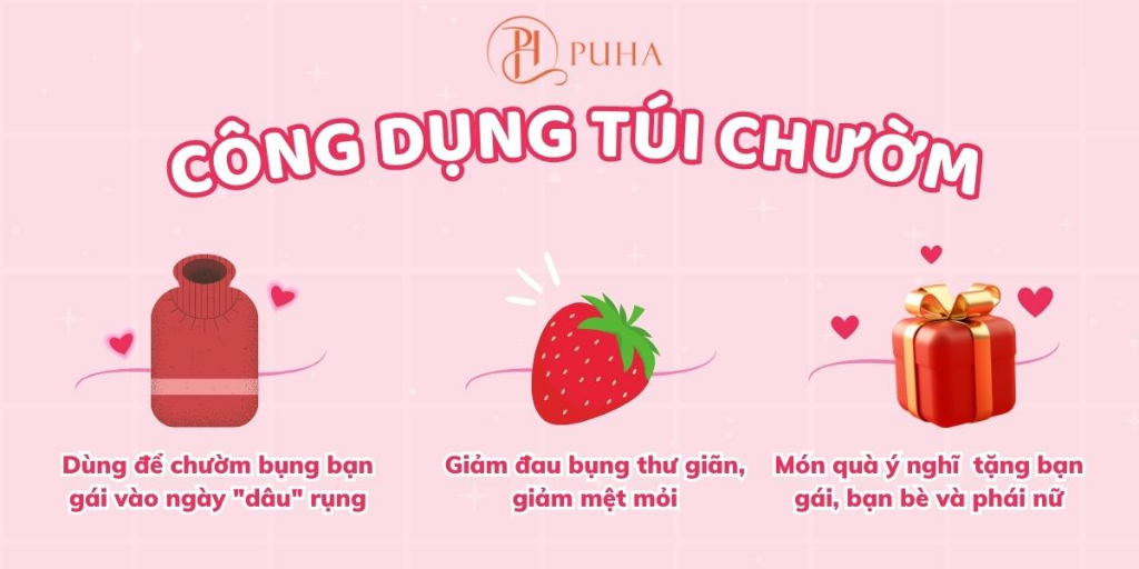 Mô tả Combo quà tặng sinh nhật bạn gái có túi sưởi ấm PUHA 500ml, chườm bụng kinh giảm đau hiệu quả - 3