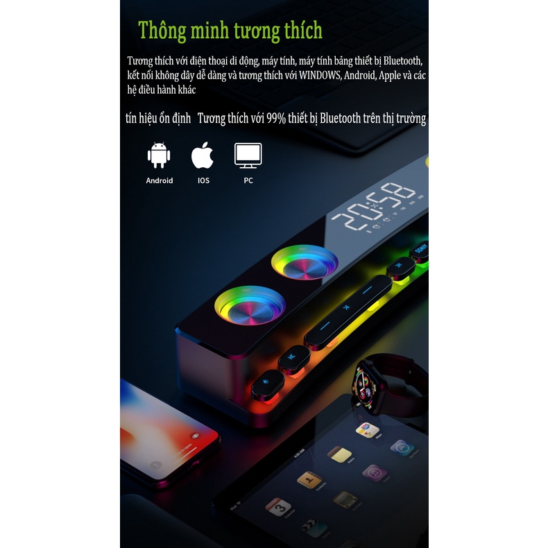 Loa Bluetooth LED RGB quang phổ 10 chế độ Led cao cấp-Tích hợp Đồng hồ ...
