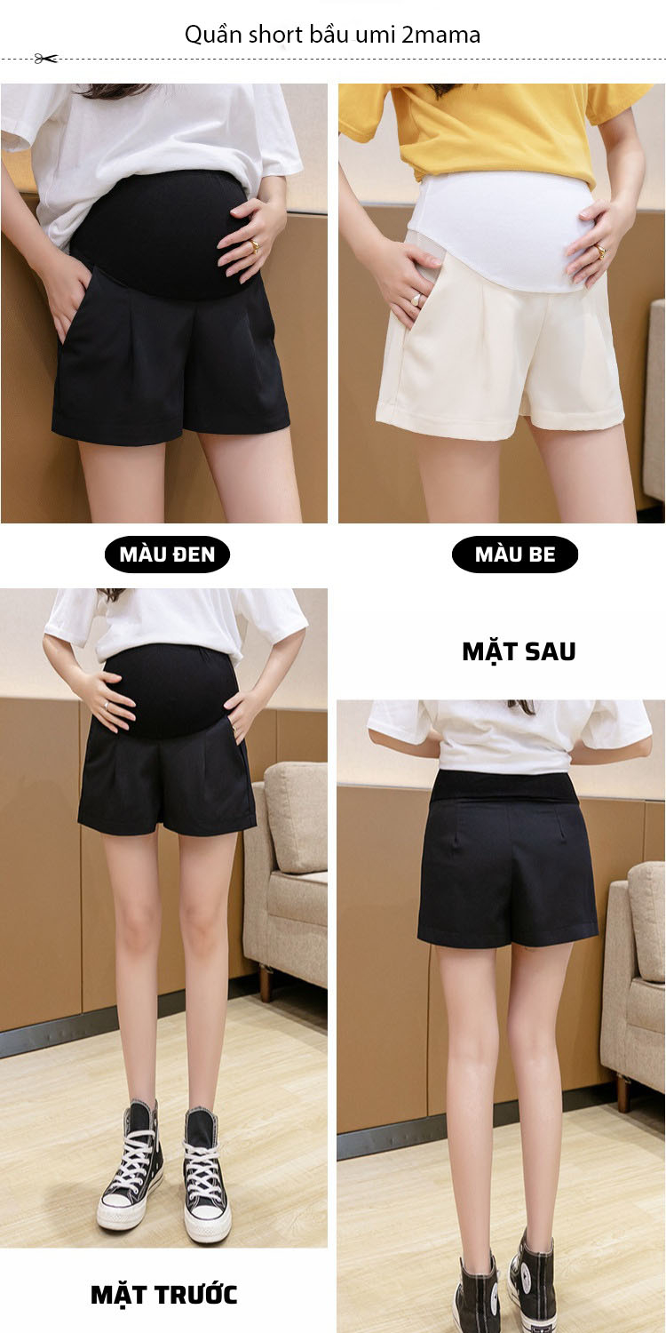 Mô tả Quần Đùi Bầu 2mama Mẫu Mới Mùa Hè 2025 Chất Umi Mềm Mát Có Chun Điền Chỉnh Đủ size V046 - 1