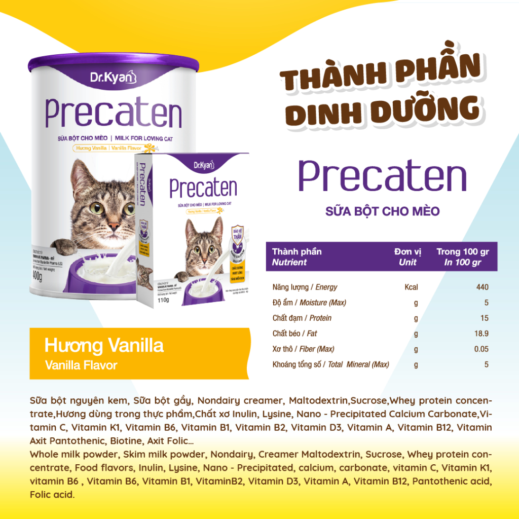 Mô tả Dr.Kyan - Sữa bột PRECATEN cho mèo lon 400g - DrKyan - 4