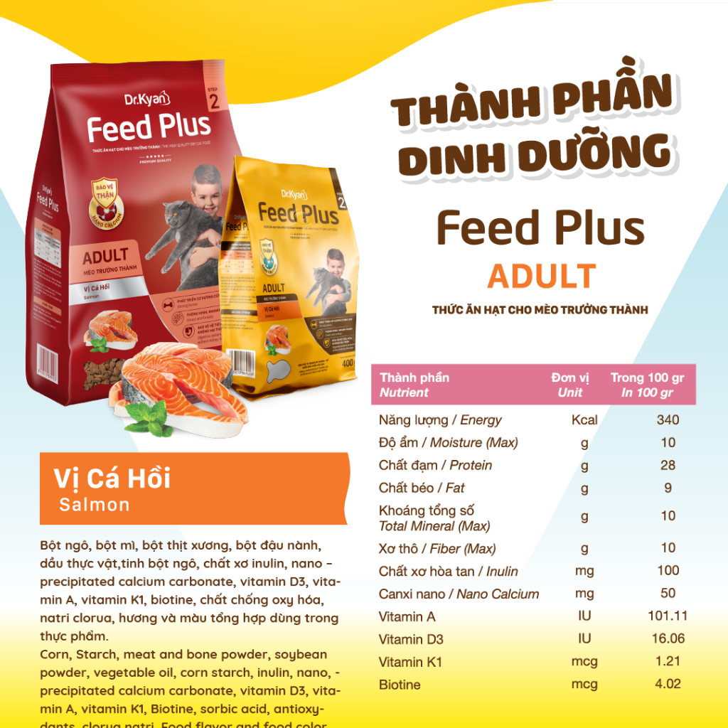 Mô tả Dr.Kyan - Thức ăn hạt cho mèo lớn Feed Plus - Adutl 400g - Vị cá hồi - DrKyan - 5