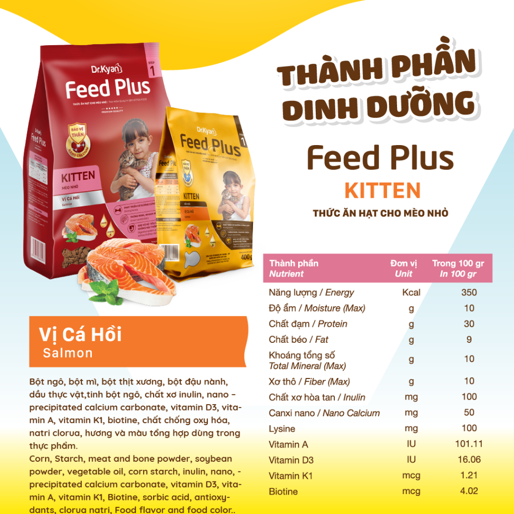 Mô tả Dr.Kyan - Thức ăn hạt cho mèo nhỏ Feed Plus - Kitten 400g - Vị cá hồi - DrKyan - 5