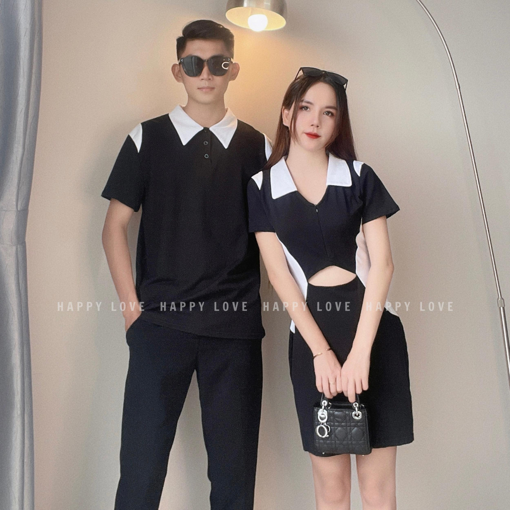 Đồ cặp set đồ đôi nam nữ áo váy couple màu đen phối trắng HAPPYLOVE ...