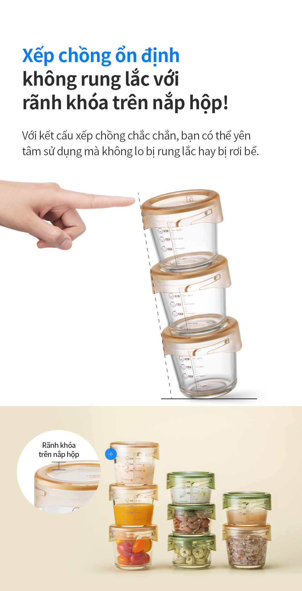 Mô tả Hộp thủy tinh đựng thức ăn dặm cho bé LocknLock có vạch chia 230ml LLG508S3 LLG509S3 280ml LLG542S3IVY LLG510S3 - K-MALL - 4