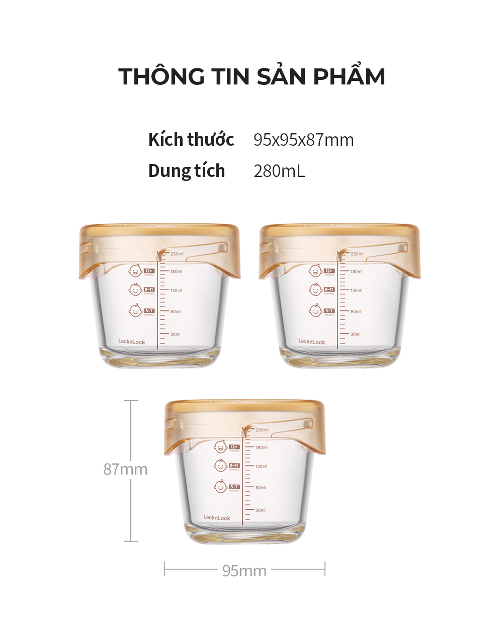 Mô tả Hộp thủy tinh đựng thức ăn dặm cho bé LocknLock có vạch chia 230ml LLG508S3 LLG509S3 280ml LLG542S3IVY LLG510S3 - K-MALL - 2