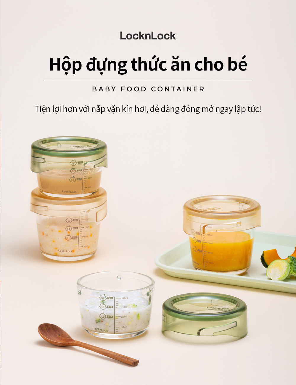 Mô tả Hộp thủy tinh đựng thức ăn dặm cho bé LocknLock có vạch chia 230ml LLG508S3 LLG509S3 280ml LLG542S3IVY LLG510S3 - K-MALL - 1