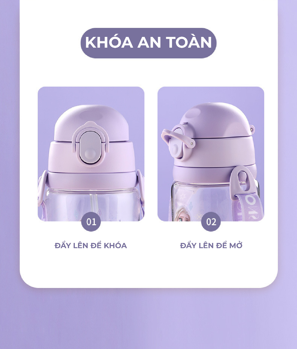 Mô tả Bình uống nước cho bé 1989KIDS chất liệu tritan an toàn cho bé,Bình nước siêu nhân elsa cho trẻ em 2 nắp tiện lợi - 6