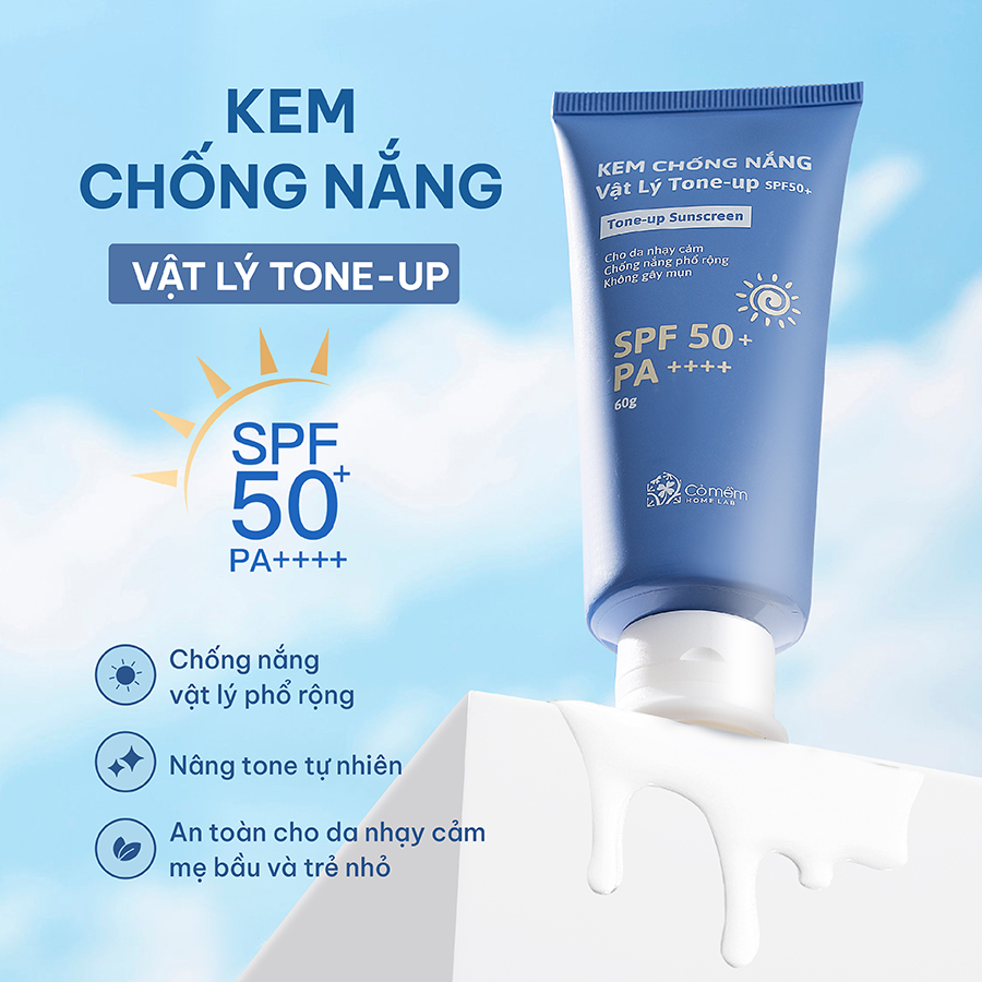 Mô tả Kem Chống Nắng Vật Lý Tone Up SPF50+ PA++++ Tone Up An Toàn Cho Da Nhạy Cảm Bà Bầu Trẻ Em Cỏ Mềm 60g - 1