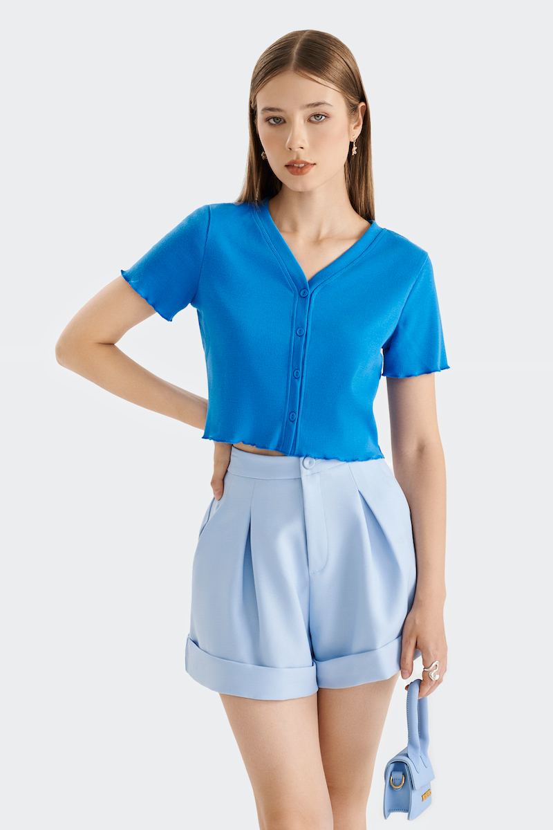 Mô tả Áo thun crop MARC FASHION tay ngắn cổ V cài nút - CBNT033523 - 3