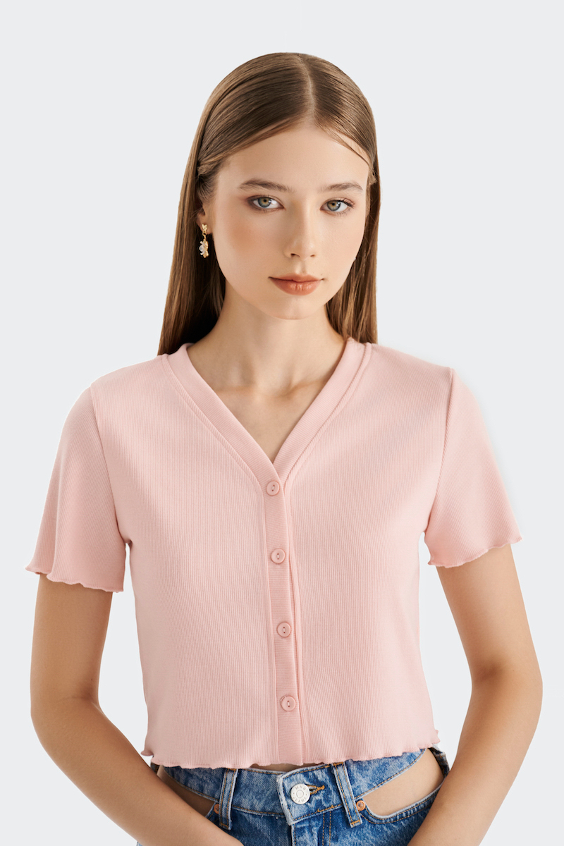 Mô tả Áo thun crop MARC FASHION tay ngắn cổ V cài nút - CBNT033523 - 7
