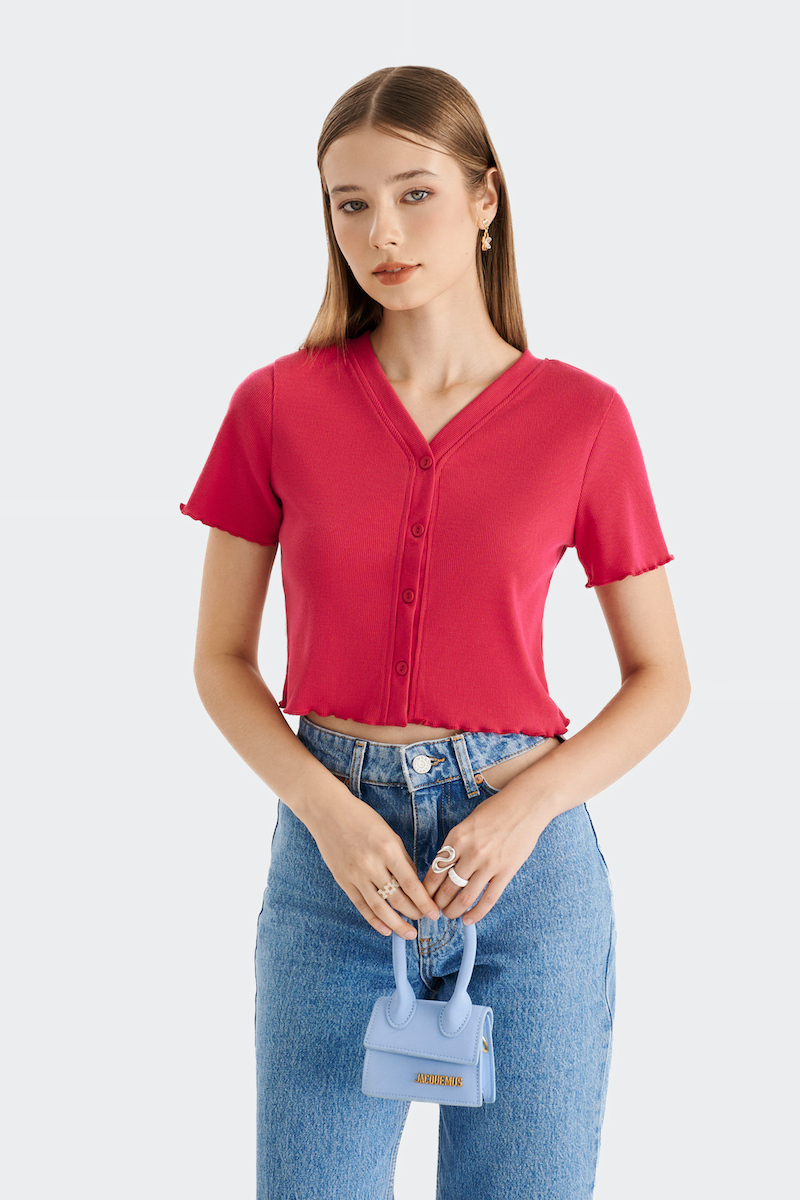 Mô tả Áo thun crop MARC FASHION tay ngắn cổ V cài nút - CBNT033523 - 8