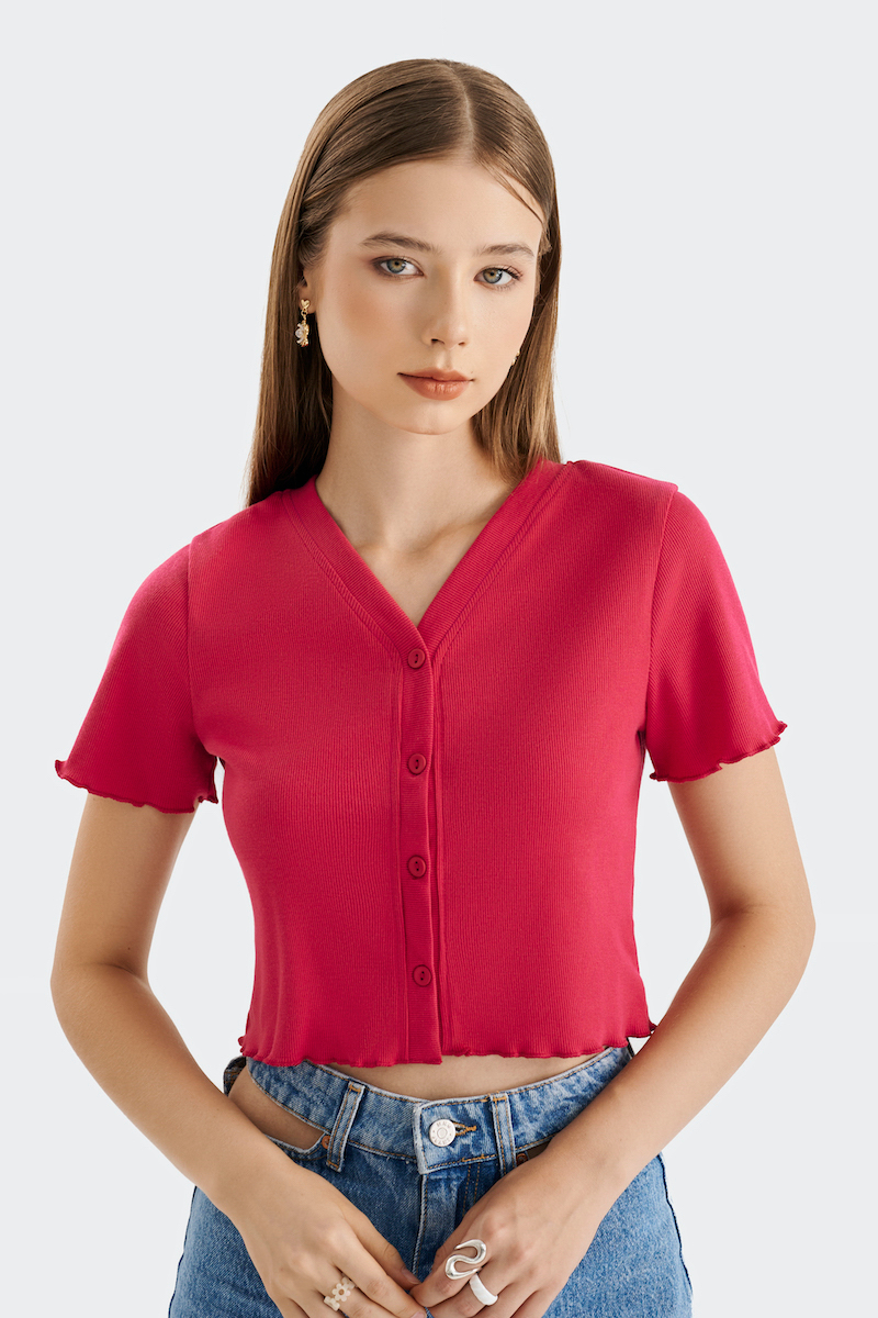 Mô tả Áo thun crop MARC FASHION tay ngắn cổ V cài nút - CBNT033523 - 9