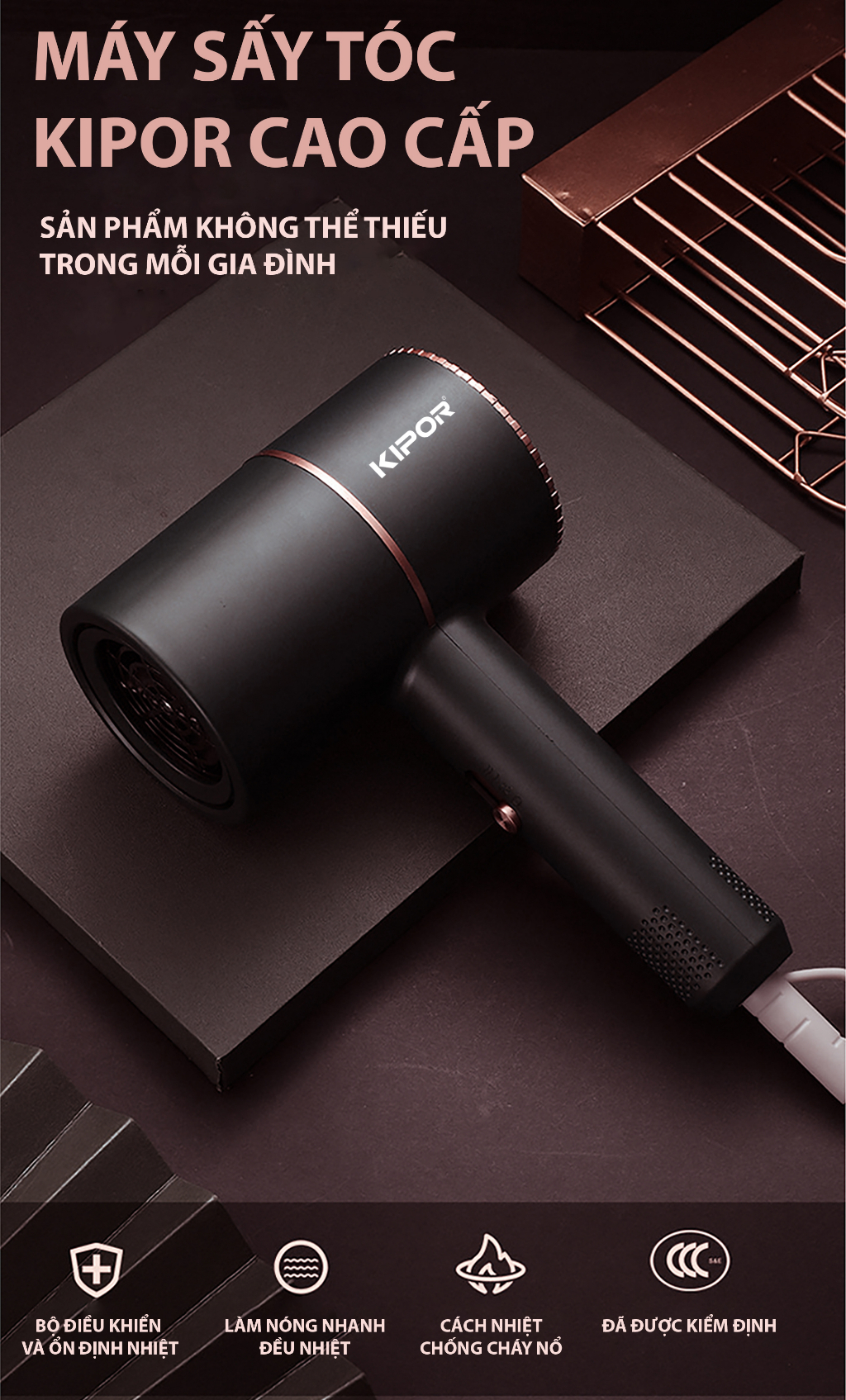 Mô tả Máy sấy tóc mini KIPOR 2 chiều nóng lạnh bổ xung ion, Công suất lớn, tạo kiểu tóc chuyên nghiệp - Hàng chính hãng - 10