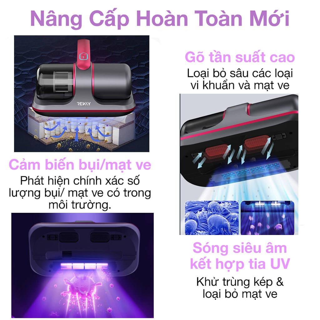 Mô tả Máy hút bụi giường nệm đệm cầm tay đèn UV diệt khuẩn REKKY không dây cao cấp, lực hút mạnh [HÀNG CHÍNH HÃNG] - 4