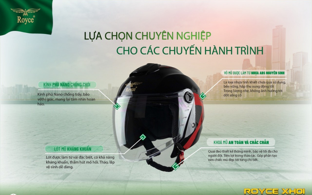 Mô tả Mũ bảo hiểm ¾ đầu 2 kính cao cấp Royal - Royce XH01 – Đủ Size M, L, XL – Hàng chính hãng – Bảo hành 12 tháng - 2