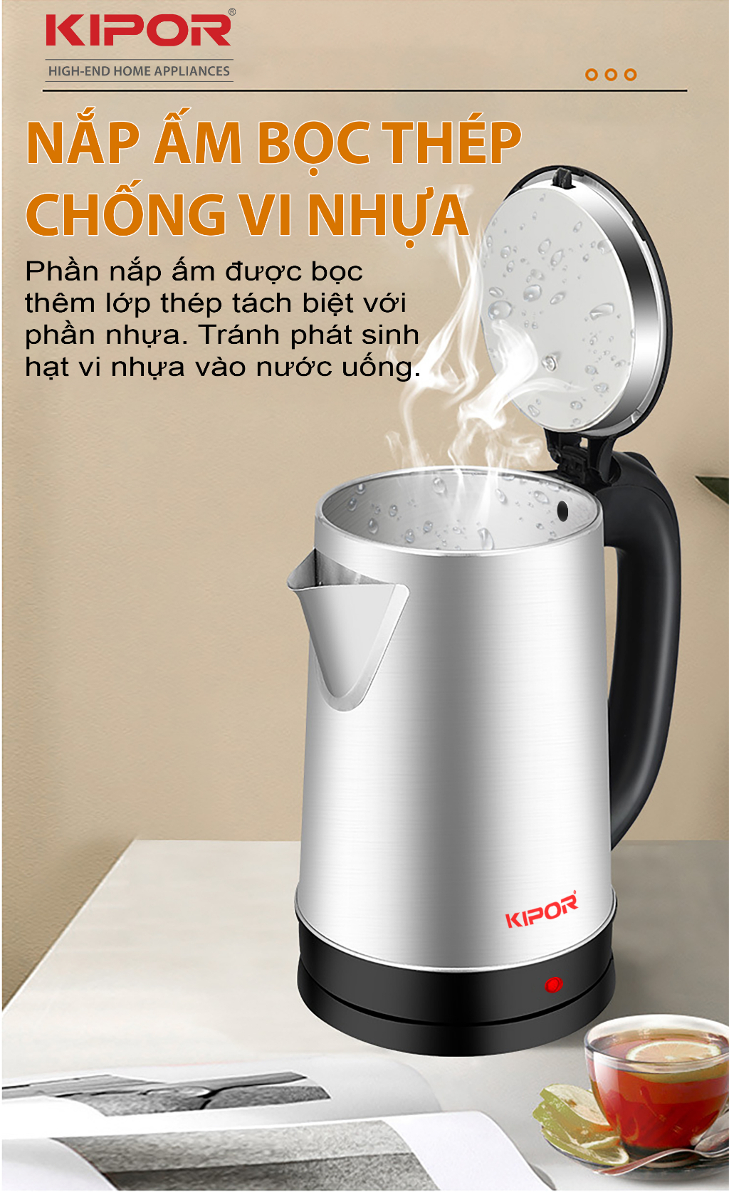 Mô tả Ấm siêu tốc KIPOR KP-A318SA dung tích lớn 1.8L - 1500W - Hàng chính hãng - Bảo hành tại nhà 12 tháng - 5