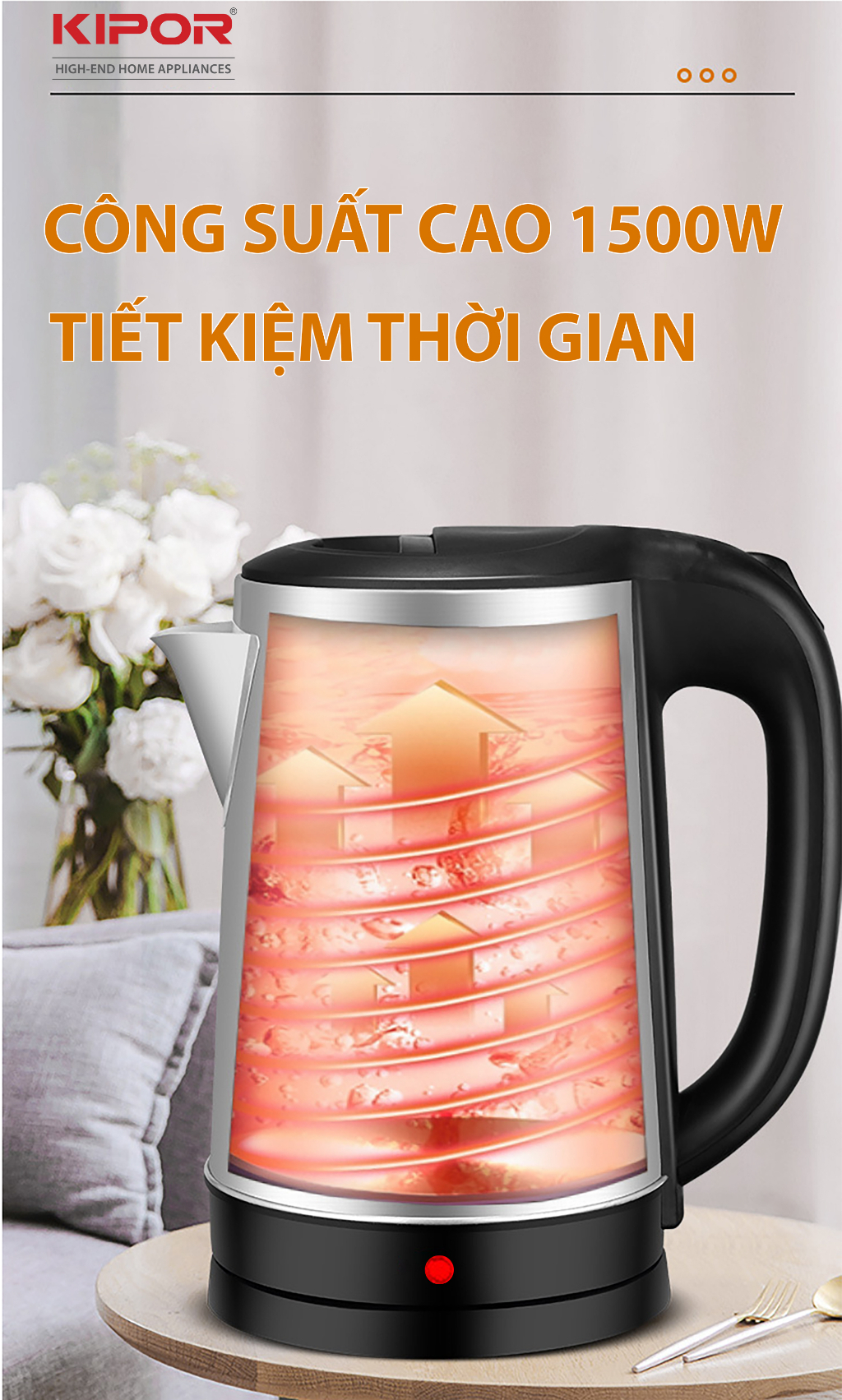 Mô tả Ấm siêu tốc KIPOR KP-A318SA dung tích lớn 1.8L - 1500W - Hàng chính hãng - Bảo hành tại nhà 12 tháng - 9