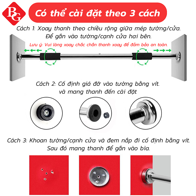 Mô tả BG-Xà đơn treo tường gắn cửa độ dài tùy chỉnh cao cấp tập thể dục tại nhà - 5