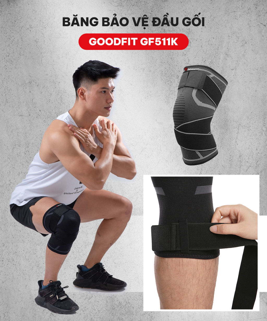 Mô tả Bó gối thể thao chính hãng GoodFit dày dặn co giãn 4 chiều, kèm dây quấn trợ lực chắc chắn GF511K - 1