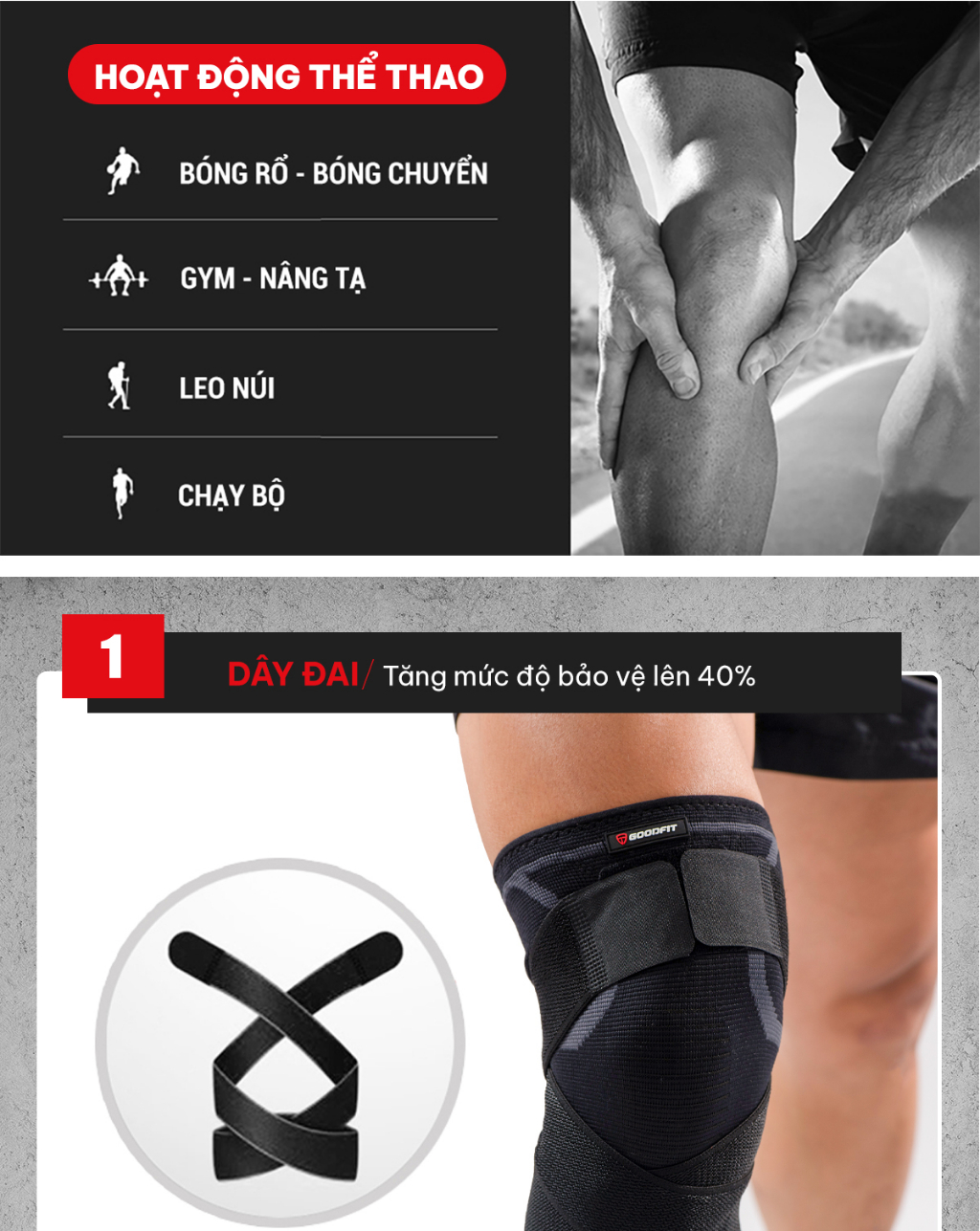 Mô tả Bó gối thể thao chính hãng GoodFit dày dặn co giãn 4 chiều, kèm dây quấn trợ lực chắc chắn GF511K - 3