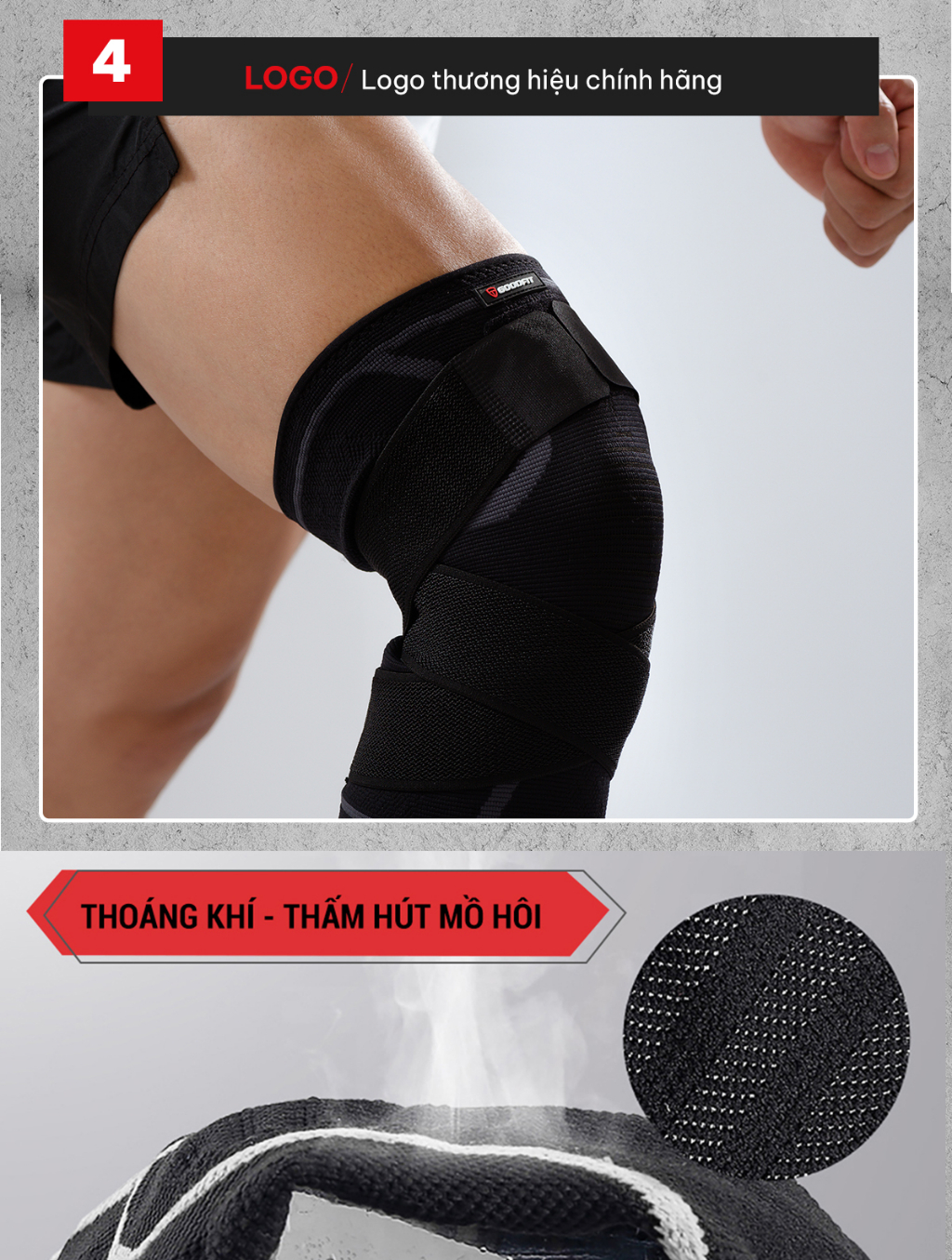 Mô tả Bó gối thể thao chính hãng GoodFit dày dặn co giãn 4 chiều, kèm dây quấn trợ lực chắc chắn GF511K - 6