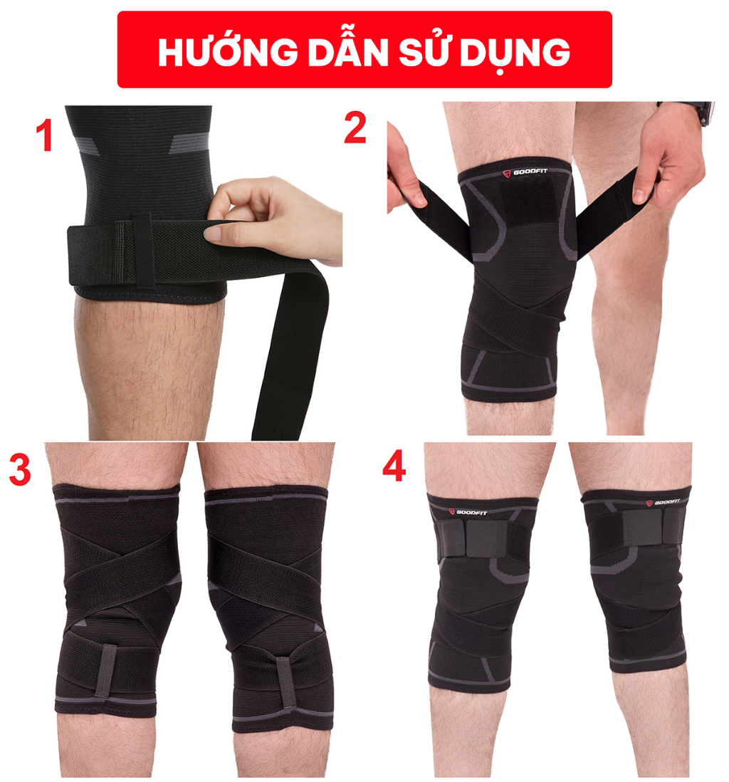 Mô tả Bó gối thể thao chính hãng GoodFit dày dặn co giãn 4 chiều, kèm dây quấn trợ lực chắc chắn GF511K - 11