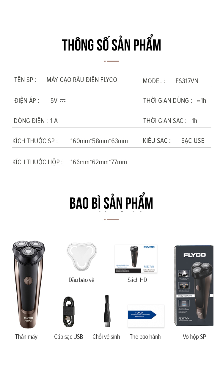 Mô tả Combo Máy Cạo Râu Flyco 3 Lưỡi Kép Kháng Nước FS317VN & Máy Tỉa Lông Mũi WL2604 - Hàng Chính Hãng - 10